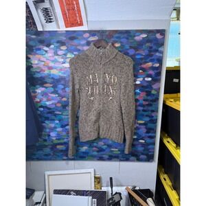 Mayo Chix Brown Alpaca Wool Blend Zip Up Mock Neck Knit Sweater Women Size L